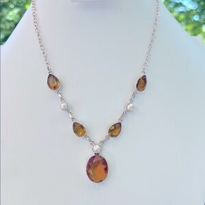 SHOWSTOPPING Citrine & Pearl Gemstone Necklace in 925 Sterling, Pre-Loved, 25g 🤩